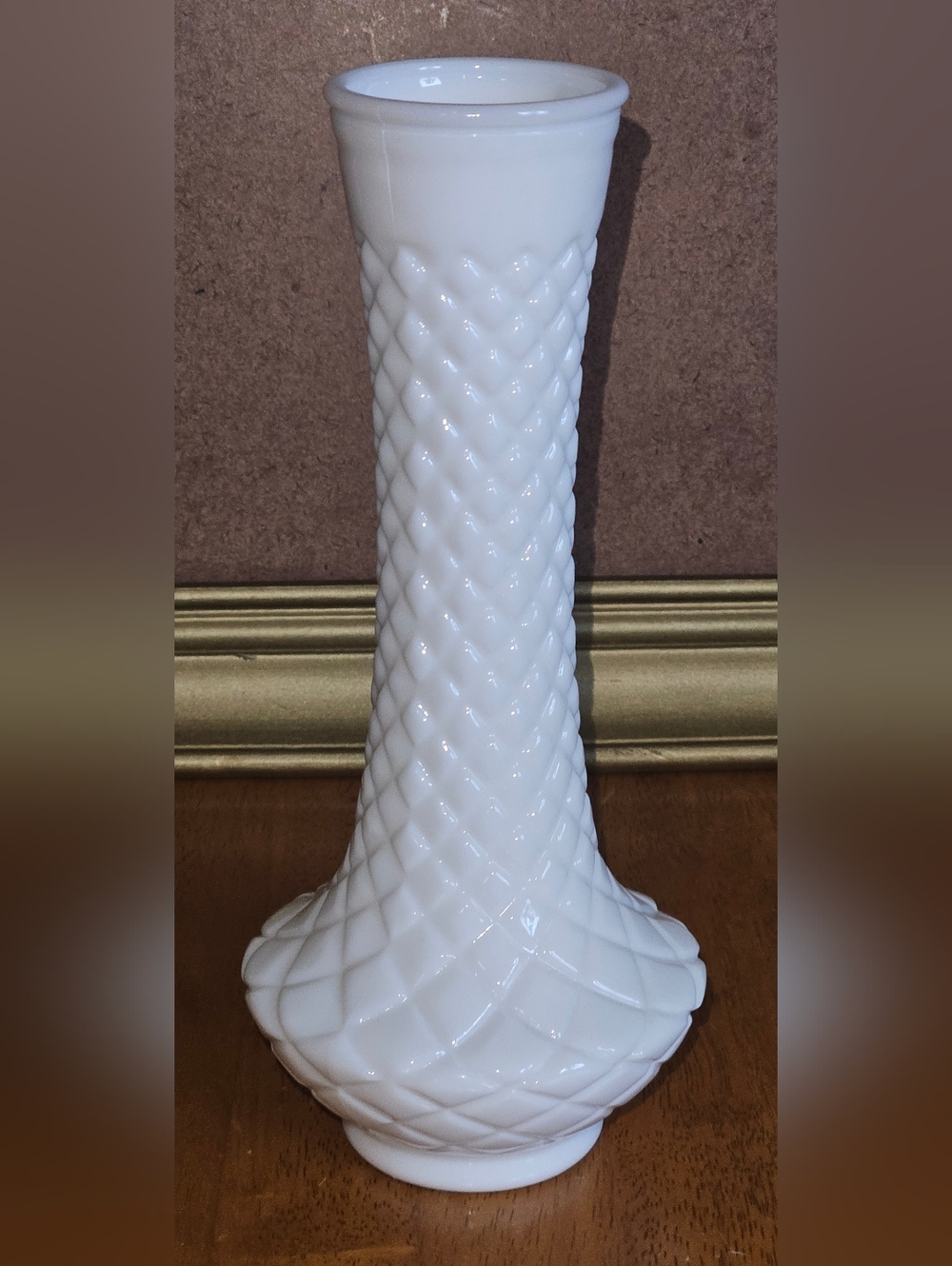 Vintage Randall White Milk Glass Bud Vase Diamond Embossed Bud Vase 9"